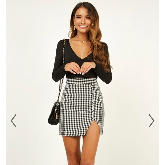 Showpo Cancelled Plans Skirt in Black Check Gingham - Picture 1 of 7